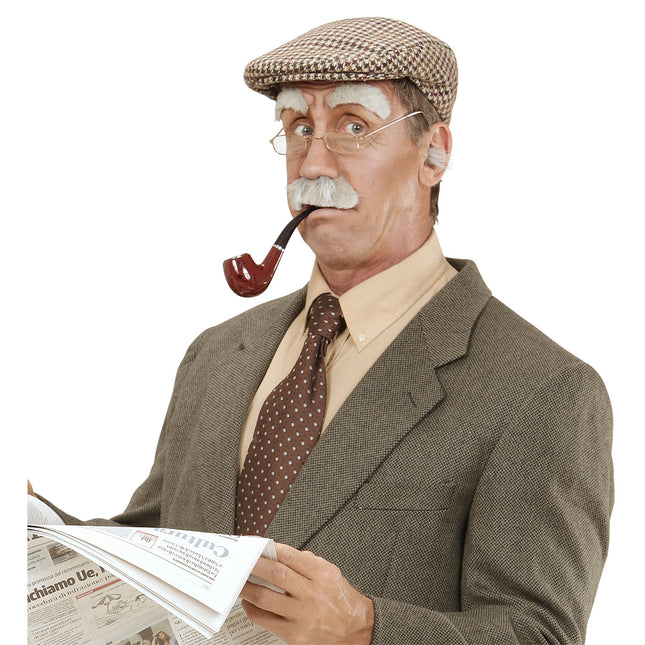 Grijze Nep Snor Snor En Wenkbrauwen 2 delig