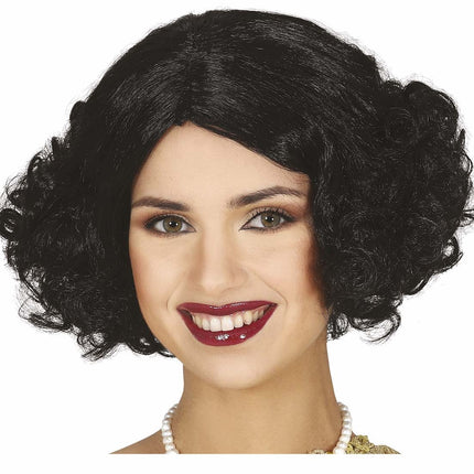 Svart peruk kort hår lockar