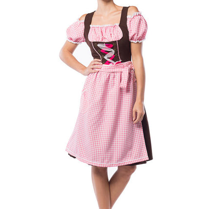 Dirndlklänning Oktoberfest Lång Rosa