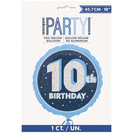10 års heliumballong blå tom 45 cm