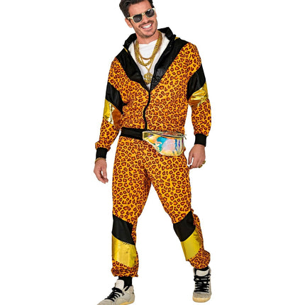 Neon 80S Träningsoverall Felaktig Leopardmönstrad