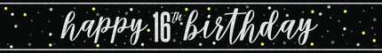 Happy Birthday-banner svart 16 år 2,74 m