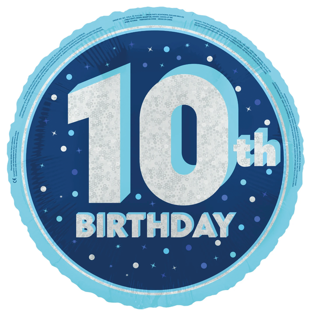 10 års heliumballong blå tom 45 cm