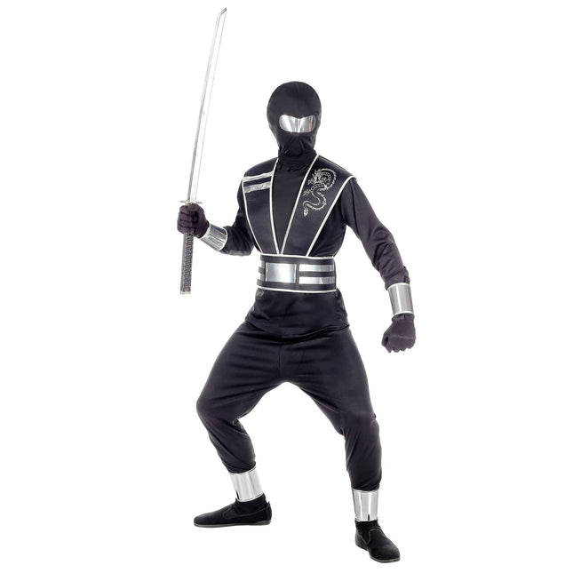 Ninja Dräkt Svart Silver Pojke