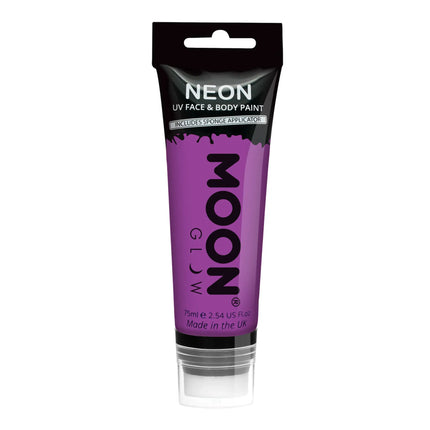 Moon Glow Neon UV Ansiktsfärg med svampapplikator Intensiv Lila 75ml
