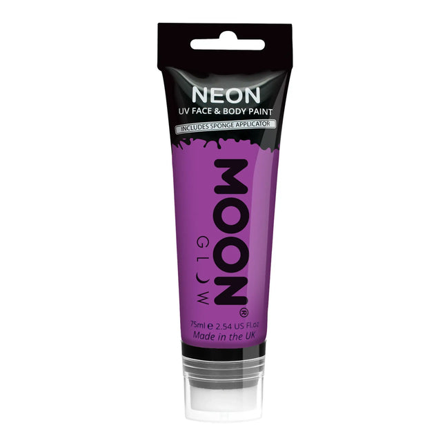 Moon Glow Neon UV Ansiktsfärg med svampapplikator Intensiv Lila 75ml