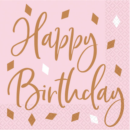 Servetter Happy Birthday Rose Gold 33cm 16st