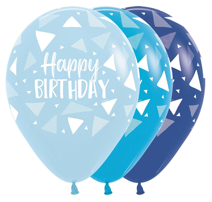 Ballonger Happy Birthday Trianglar Blå Mix 30cm 25st