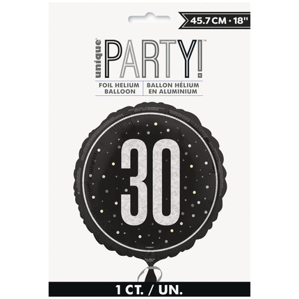 30 år Heliumballong Svart Vit Tom 45cm