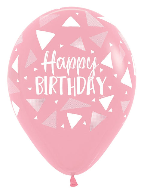 Ballonger Happy Birthday Trianglar Rosa Mix 30cm 25st