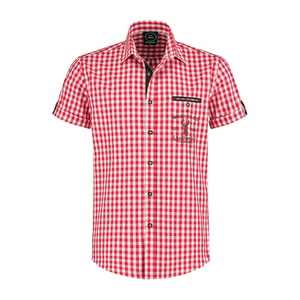Röd Vit Blus Herr Kortärmad Traditionell Rutig