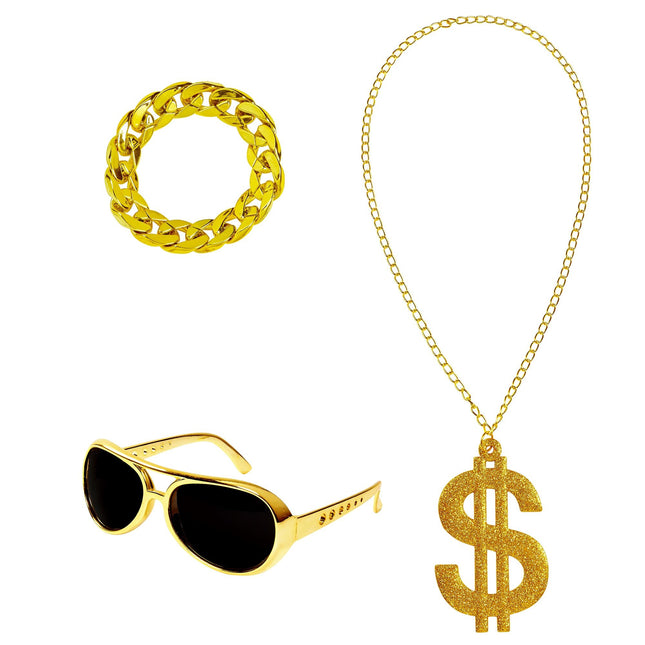 Rapper Accessoar Set Guld 3 delar