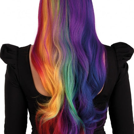 Peruk Selena Lång Med Lockar Regnbåge Två Sidor
