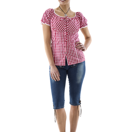 Carmenblus röd- och vitrutig, rosettband