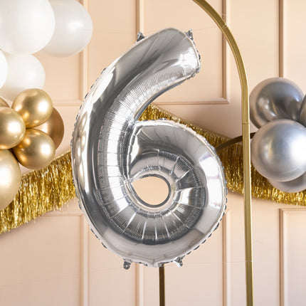 6 års figurballong silver tom 72 cm