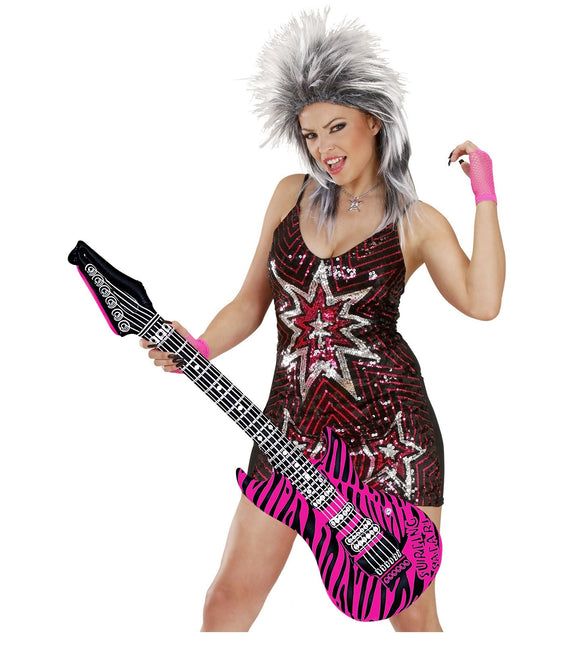 Zebra falsk gitarr rosa uppblåsbar 1,05 m