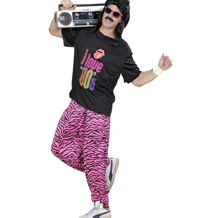 Neon 80S Kostym Svart Rosa Herr