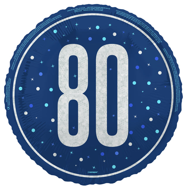 80 år Heliumballong Blå Tom 45cm