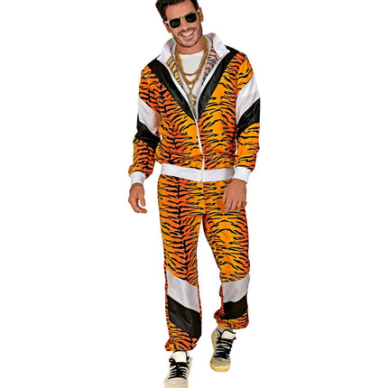 Neon 80S Träningsoverall Felaktig Tiger Tryck