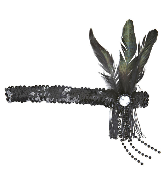 Svart pannband paljetter med fjädrar