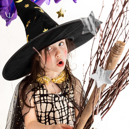 Svart Guld Halloween Häxhatt