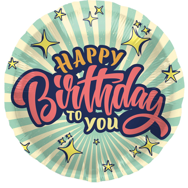 Heliumballong Happy Birthday Retro Stjärnor Tom 45cm
