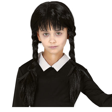 Svart peruk med flätor barn