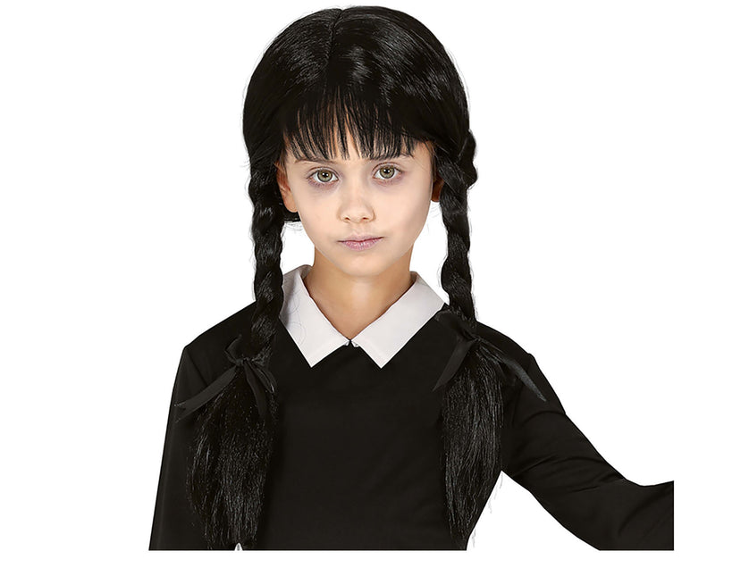 Svart peruk med flätor barn