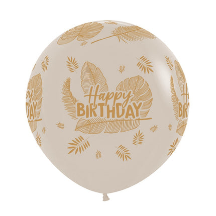 Ballonger Happy Birthday Tropical Leaves Vit Sand 61cm 3st