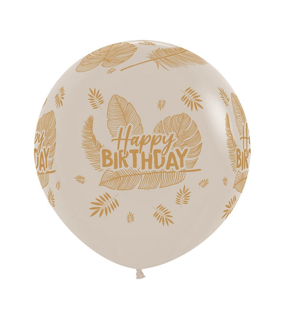 Ballonger Happy Birthday Tropical Leaves Vit Sand 61cm 3st