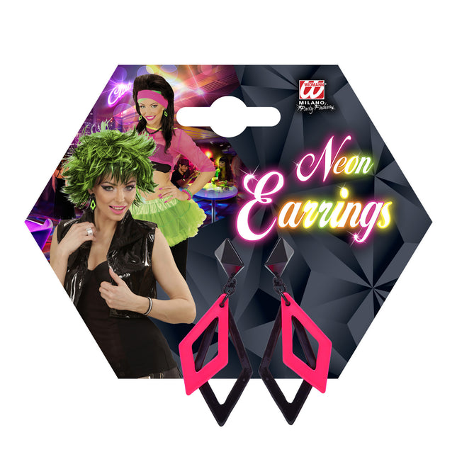 Neon 80S Örhängen Svart Rosa