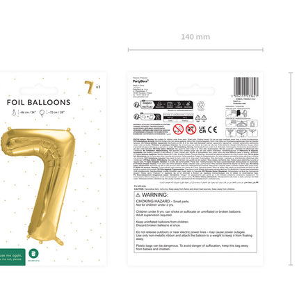 7 års figurballong guld tom 72 cm