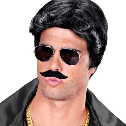 Svart falsk mustasch stor
