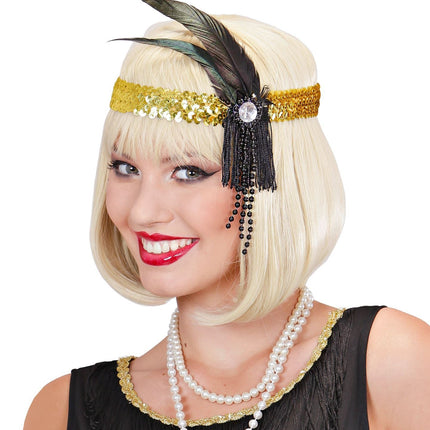 Guldpannband paljetter med fjädrar