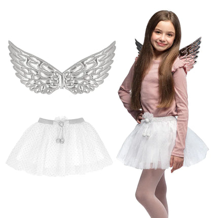 Ängel Tillbehör Set Vit Silver Flicka