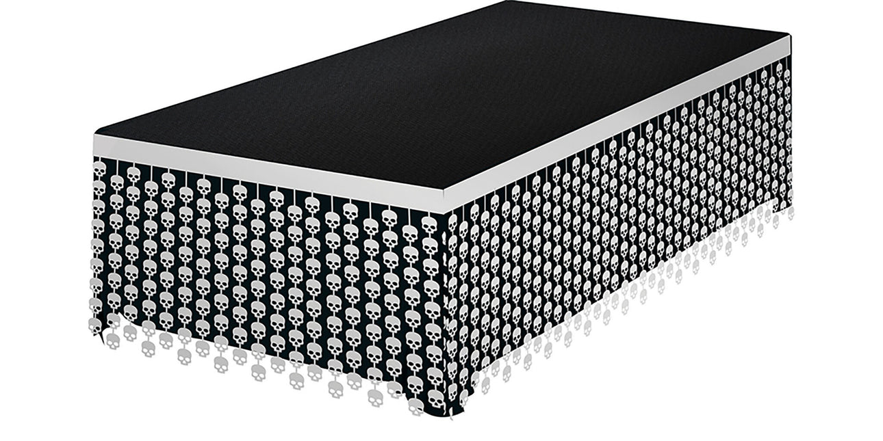 Vit Halloween bordskjol Dödskallar 4m