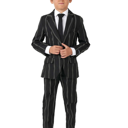 Kritstrecksrandig svart kostym pojke <tc>Suitmeister</tc>