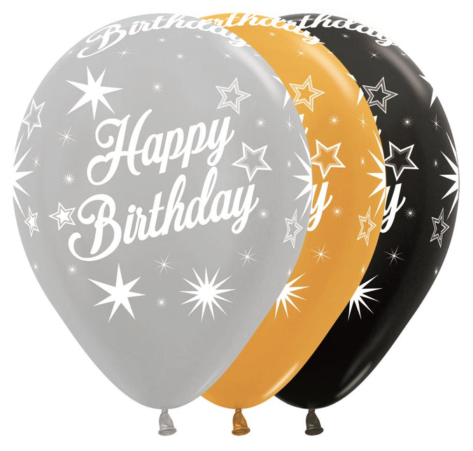 Ballonger Happy Birthday Sparkle Elegant Mix 30cm 25st