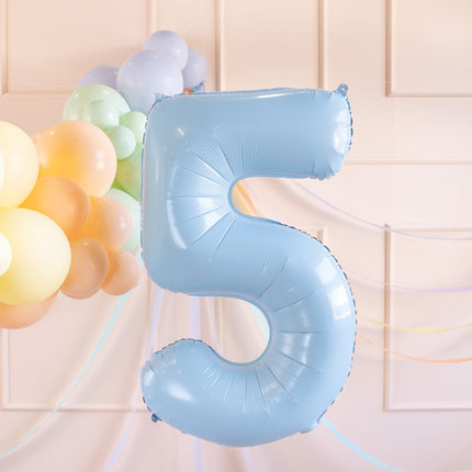 5 års figurballong ljusblå tom 72 cm