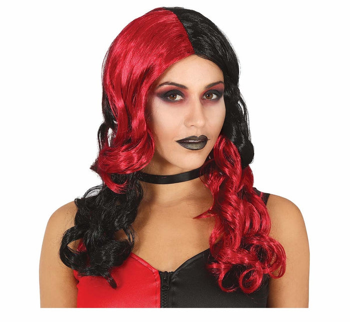 Svart röd peruk lockar