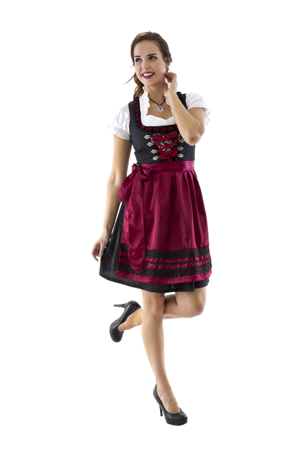 Svart Röd Dirndl Klänning Oktoberfest Damer Bordeaux