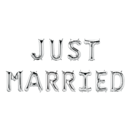 Silver Ballonger Set Just Married 1,9 m