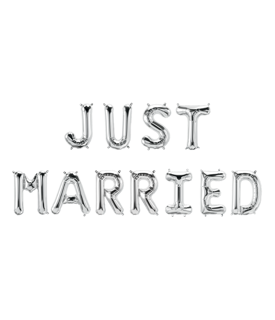 Silver Ballonger Set Just Married 1,9 m