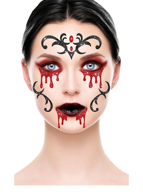 Halloween Face Stickers Vampyr Glitter 20cm