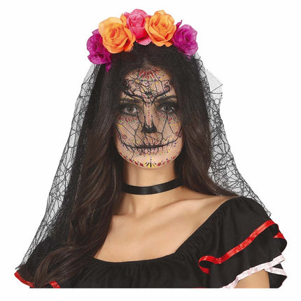 Lila Orange Hårband Med Slöja