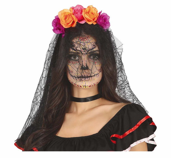 Lila Orange Hårband Med Slöja