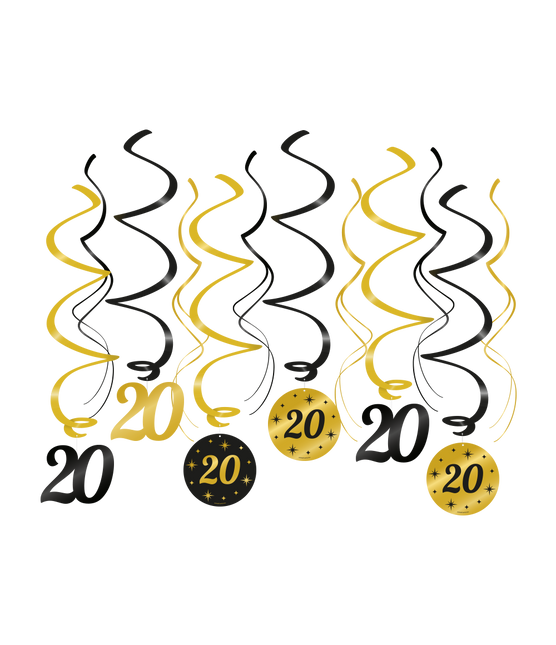 Guld Svart Hängande Dekoration 20 År 70cm