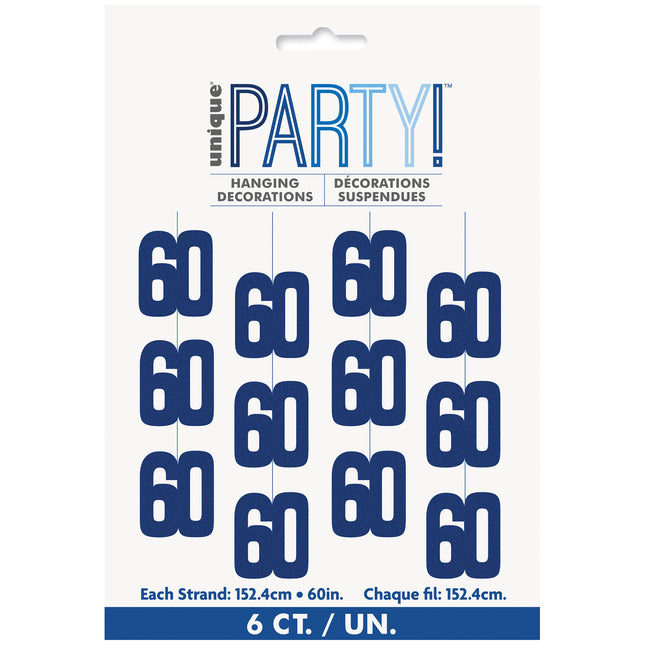 60 år Hängande dekoration blå 1,52 m