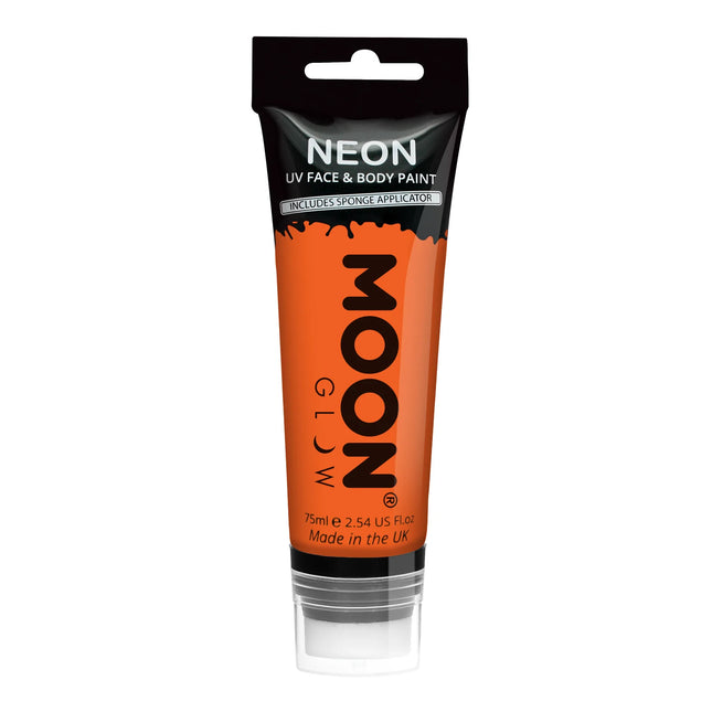 Moon Glow Neon UV Ansiktsfärg med svampapplikator Intense Orange 75ml