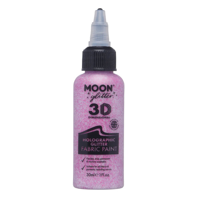 Moon Glitter Holografisk glitterfärg för tyger Rosa 30ml